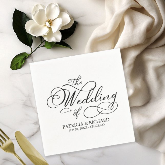 Elegant Black And White Calligraphy Wedding Napkins (Creator Uploaded)