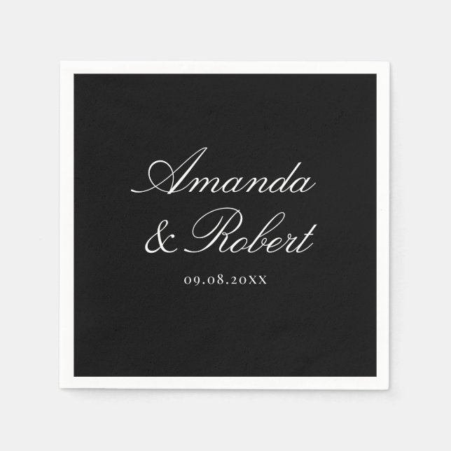 Elegant Black and White Calligraphy Wedding Napkins (Front)