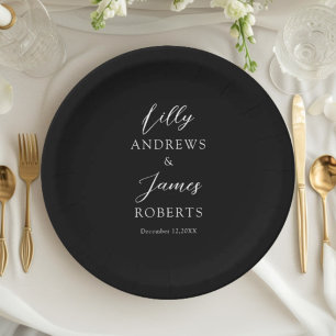 Elegant Black and White Calligraphy Wedding Paper Plates