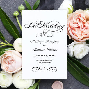 Elegant Black and White Calligraphy Wedding Progra