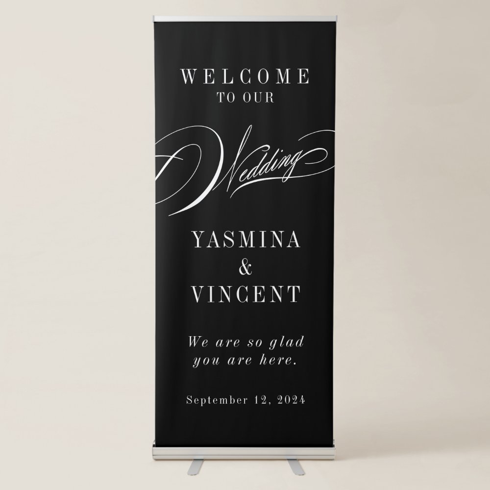 Disover Elegant Black and White Calligraphy Wedding Retractable Banner
