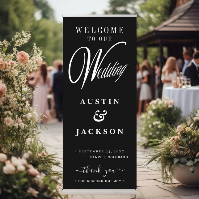 Elegant Black and White Calligraphy Wedding  Retractable Banner (Creator Uploaded)