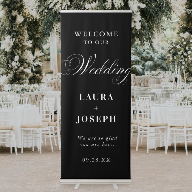 Elegant Black and White Calligraphy Wedding Retractable Banner (Creator Uploaded)