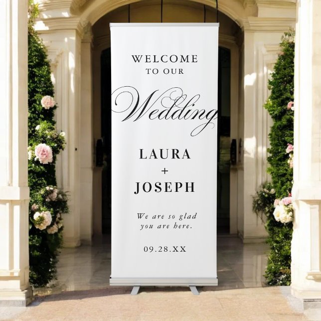 Elegant Black and White Calligraphy Wedding Retractable Banner (Creator Uploaded)