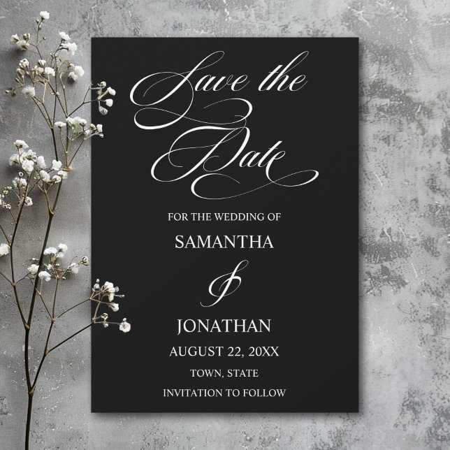 Elegant Black and White Calligraphy Wedding Save The Date (Creator Uploaded)