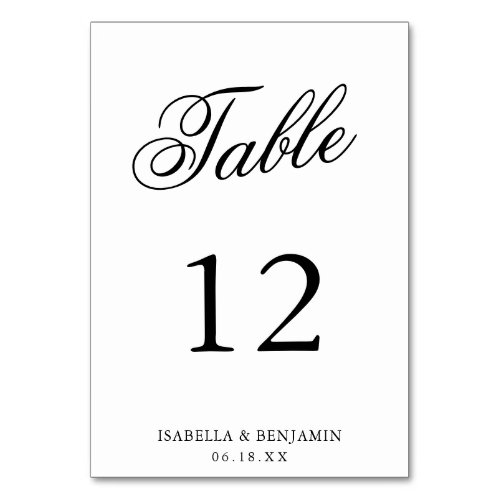 Elegant Black and White Calligraphy Wedding Table Number