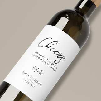 Elegant Black and White Calligraphy Wedding Wine Label