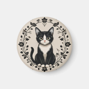 Elegant Black and White Cat Magnet