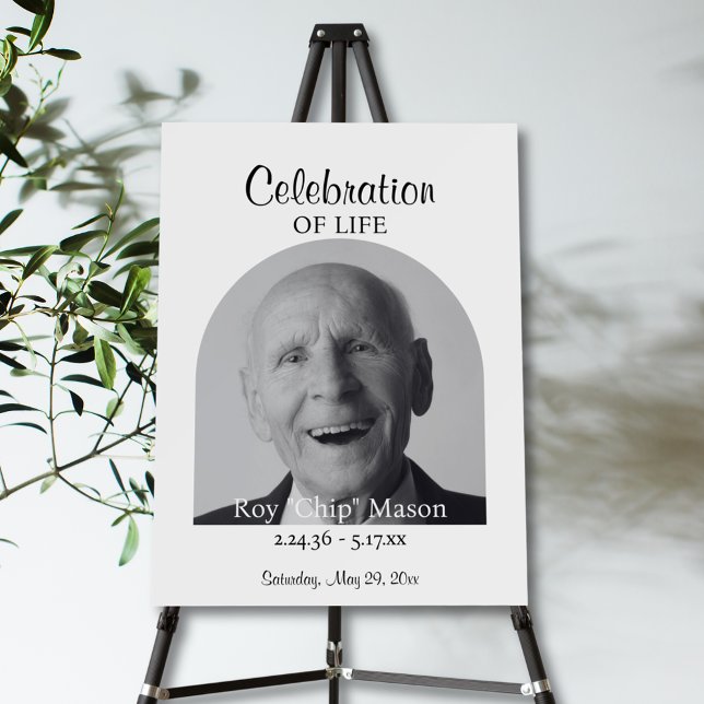 Elegant Black and White Celebration of Life Sign (Creator Uploaded)