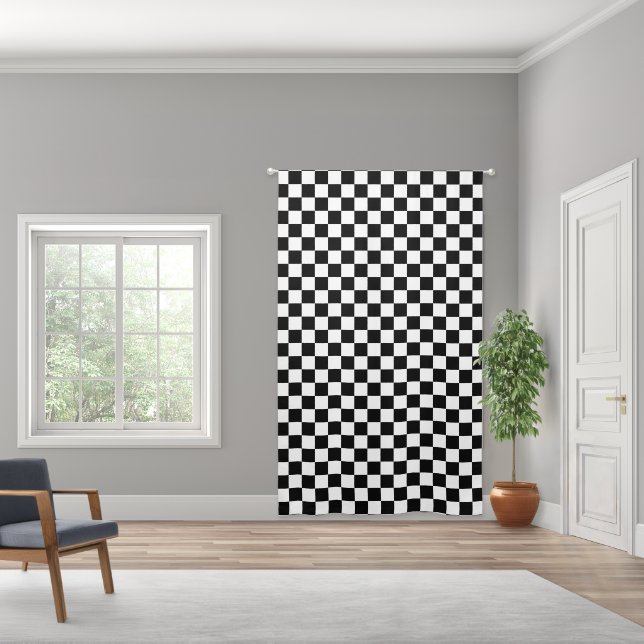 Elegant Black And White Checkerboard  Blackout Curtains (Wide)