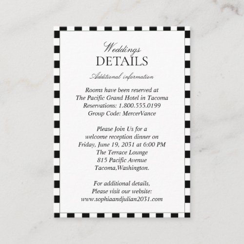 Elegant Black and White Checkerboard Details Enclosure Card