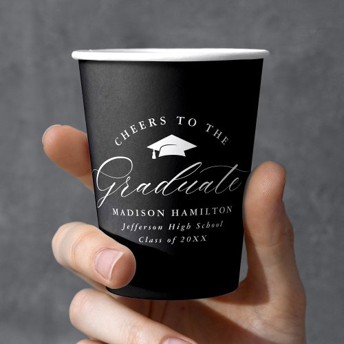 Elegant Black and White Cheers to the Graduate Paper Cups
