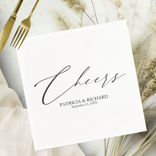 Elegant Black And White Cheers Wedding Napkins