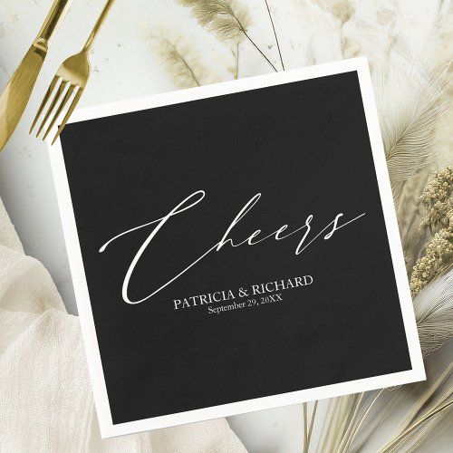 Elegant Black And White Cheers Wedding Napkins