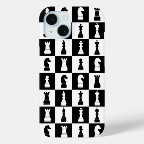 Elegant Black And White Chess Pattern iPhone 15 Case