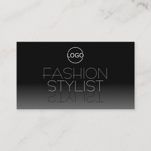 Elegant Black and White Chic Mirror Font with Logo Business Card