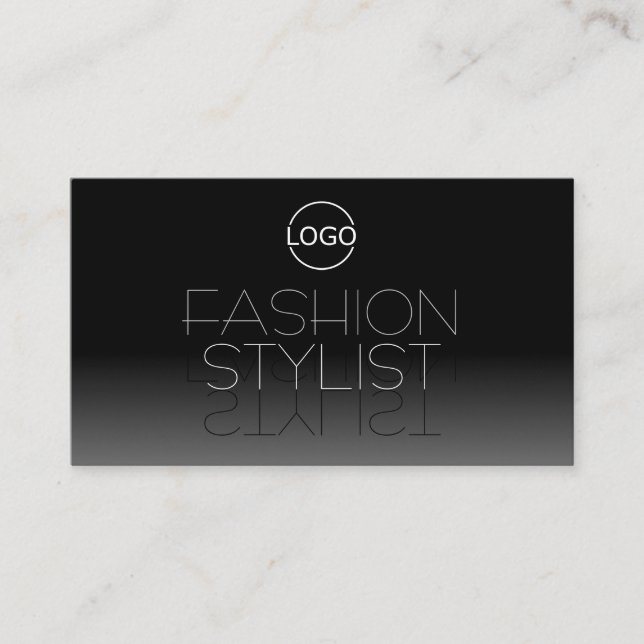 Elegant Black and White Chic Mirror Font with Logo Business Card (Front)
