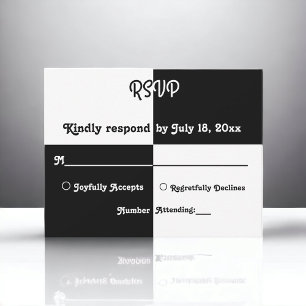 Elegant Black And White Chic Modern Simple Wedding RSVP Card