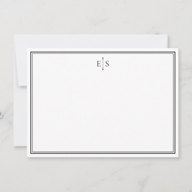 Elegant Black and White Chic Monogram Note Card (Front)