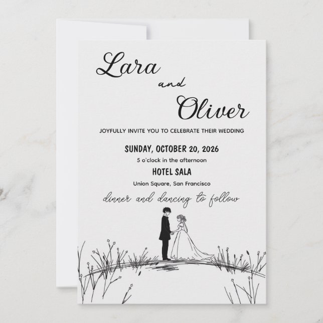 elegant black and white chic wedding invittion invitation (Front)