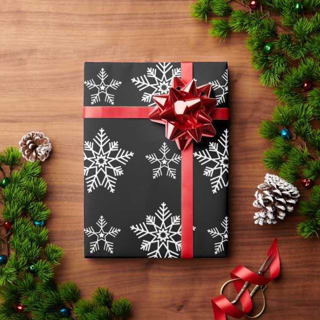 Elegant Black and White Christmas Elements  Wrapping Paper (Holiday Gift)