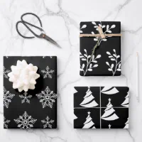 Elegant Monotone Black White Merry Christmas Wrapping Paper Sheets