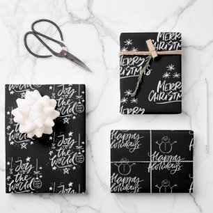 Elegant Black and White Christmas Quotes Gift Wrapping Paper Sheets