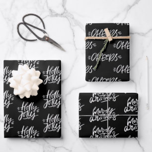 Elegant Black and White Christmas Quotes Gift Wrapping Paper Sheets