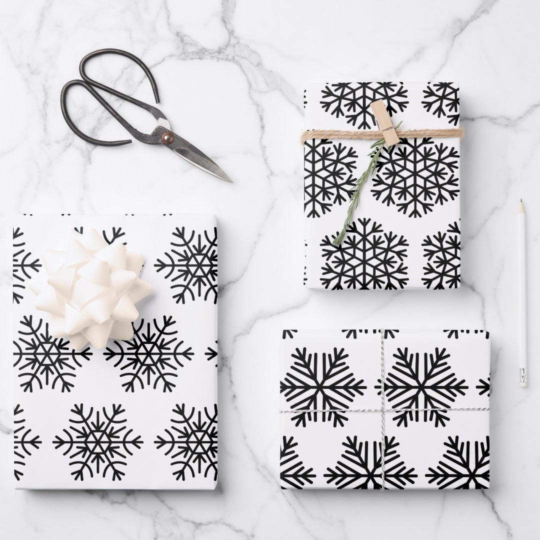 Elegant Black and White Christmas Snowflakes Gift Wrapping Paper Sheets ...
