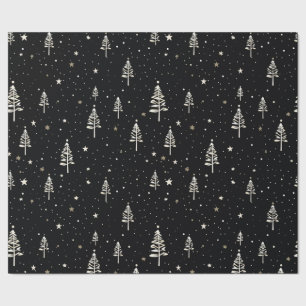 Elegant Black and White Christmas Tree Pattern Wrapping Paper