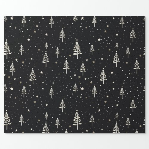 Elegant Black and White Christmas Tree Pattern Wrapping Paper