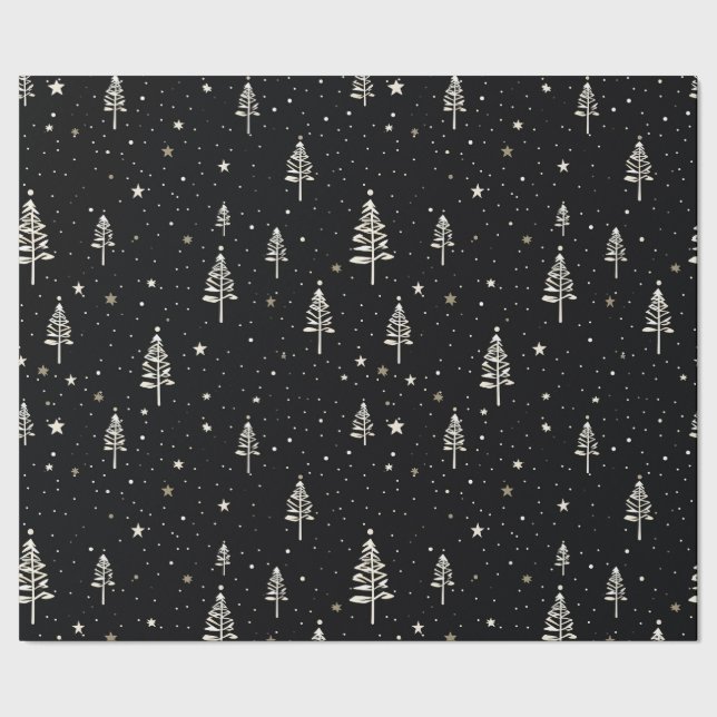 Elegant Black and White Christmas Tree Pattern Wrapping Paper (Seam)