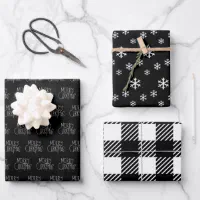Modern Minimalist Black And White Christmas Wrapping Paper Sheets