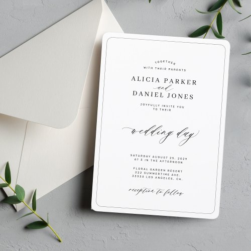 Elegant black and white classic formal wedding  invitation