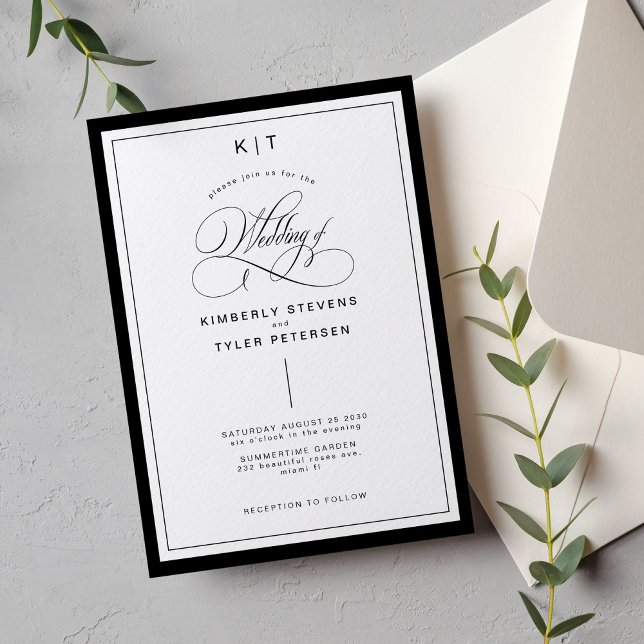 Elegant black and white classic formal wedding invitation (Creator Uploaded)