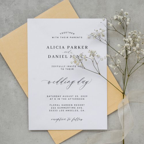 Elegant black and white classic minimalist wedding invitation