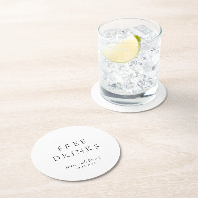 Elegant Black and White Classic Wedding Round Paper Coaster (Insitu)