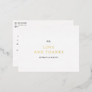 Elegant Black and White Classic Wedding Thank You Foil Invitation Postcard