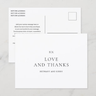 Elegant Black and White Classic Wedding Thank You Postcard