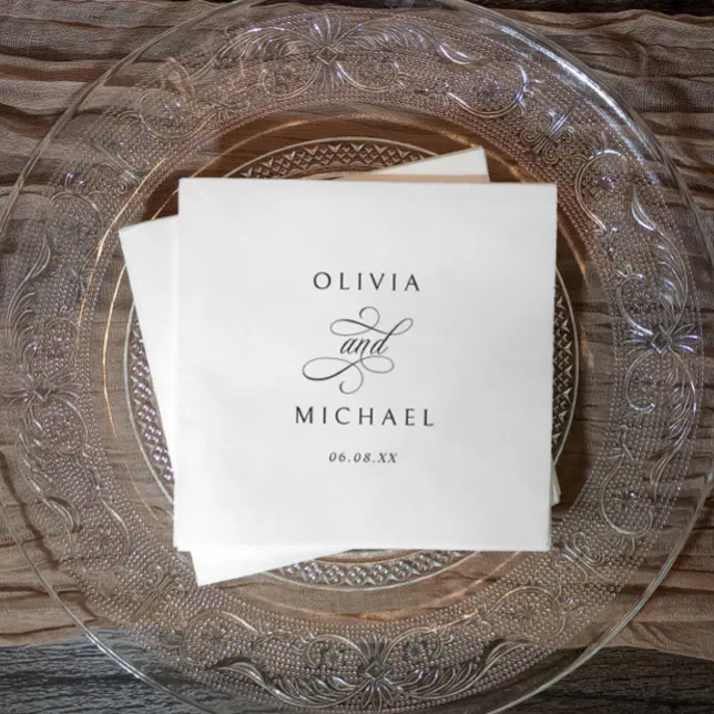 Elegant Black and White Classy Minimalist Wedding Napkins | Zazzle