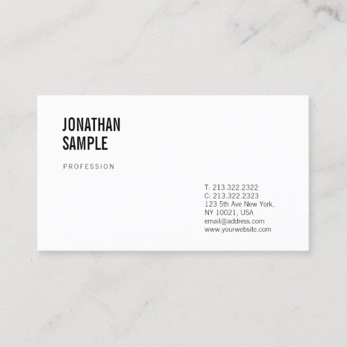 Elegant Black And White Clean Design Modern Plain Business Card