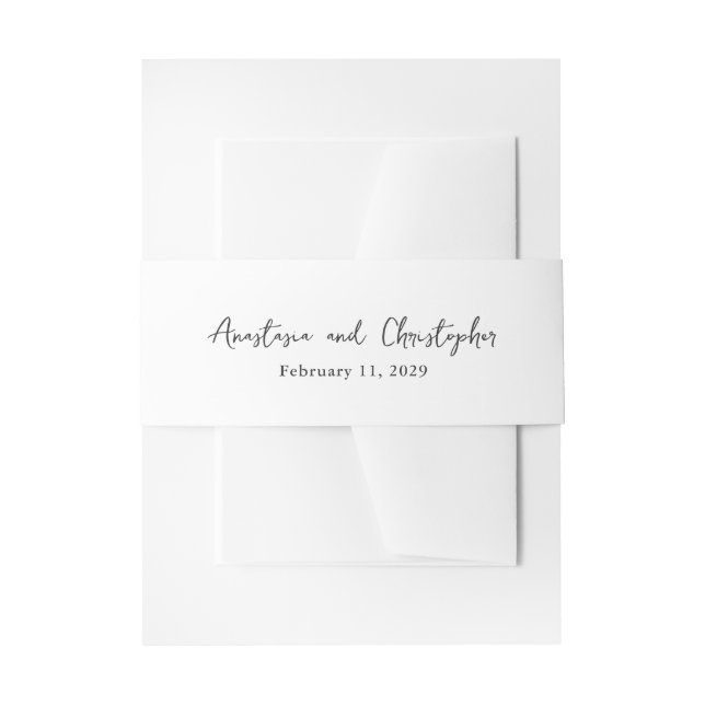 Elegant Black and White Clean Wedding Invitation Belly Band (Front Example)
