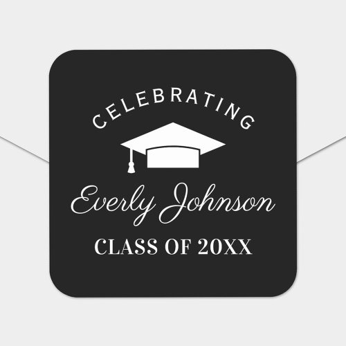 Elegant Black and White Custom Graduation Party Square Sticker