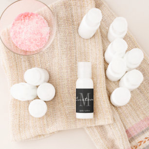 Elegant black and white custom name monogram hand lotion