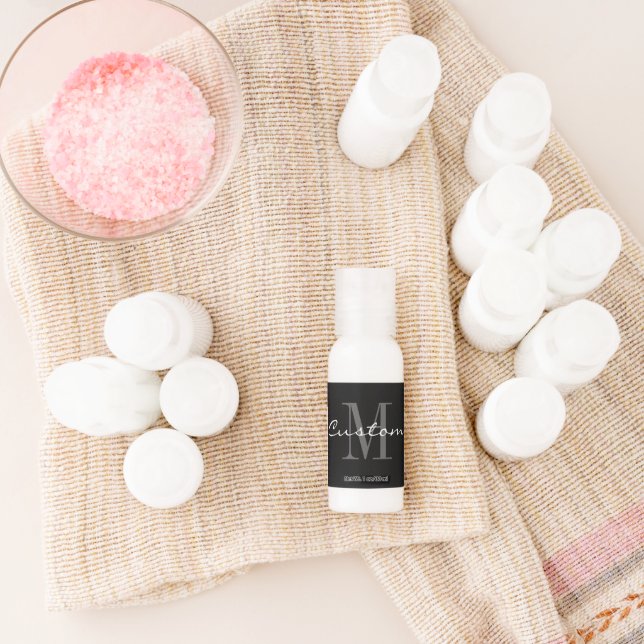 Elegant black and white custom name monogram hand lotion (Laydown)