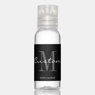 Elegant black and white custom name monogram hand sanitizer