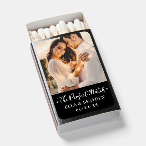 Elegant Black and White Custom Wedding Photo Matchboxes