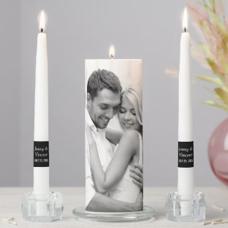 Elegant Black and White Custom Wedding Photo Unity Candle Set