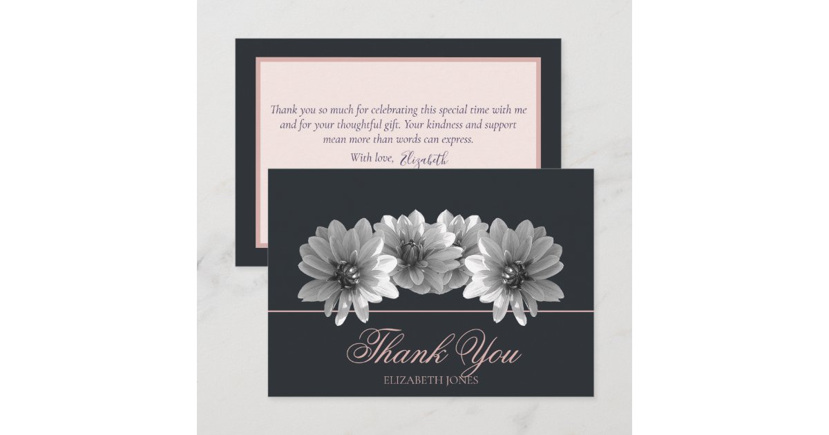 Elegant Black And White Dahlia Bridal Thank You Card | Zazzle