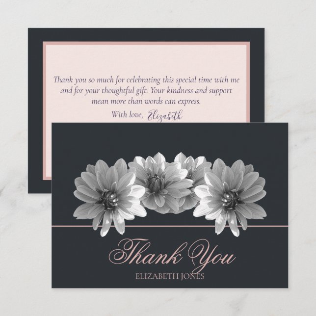 Elegant Black And White Dahlia Bridal Thank You Card (Front/Back)